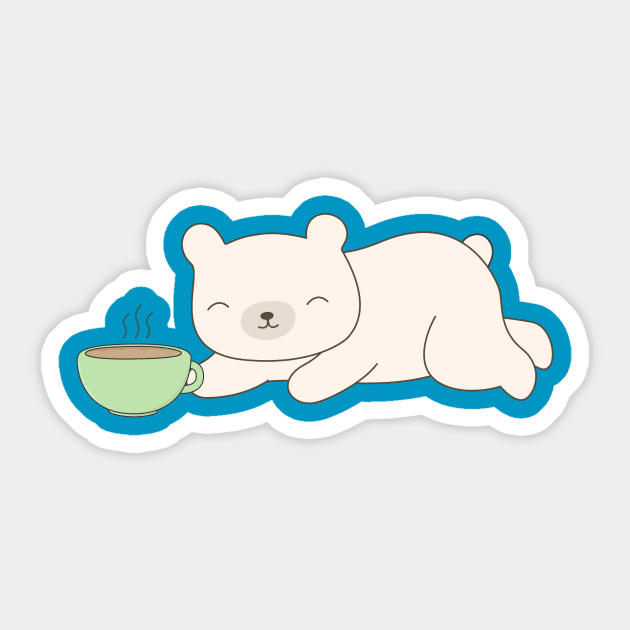 Funny Coffee Drinking Bear T-Shirt Sticker by happinessinatee